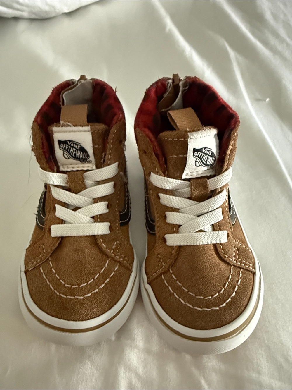 NEW Vans Toddler 5.5 Brown Suede High-Top Sneakers with White Laces